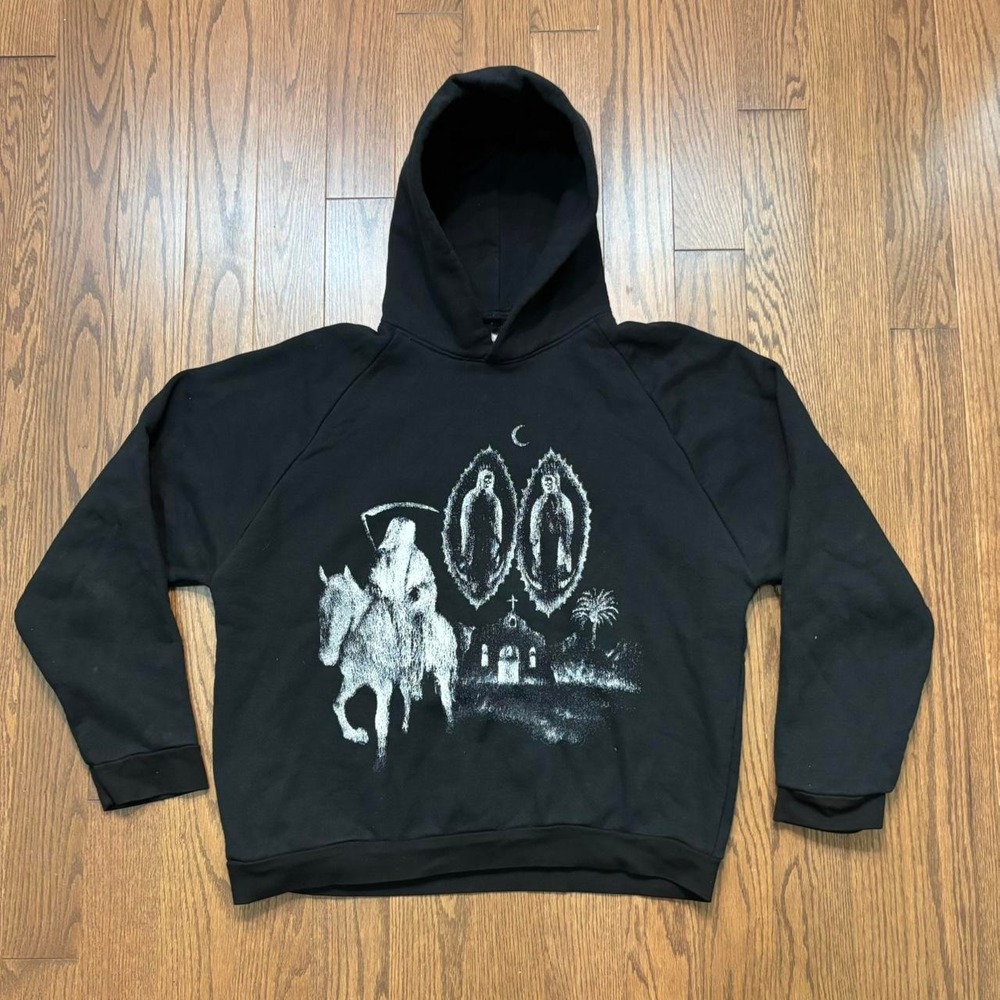 RARE black faded hoodie grunge punk Y2K reaper sweatshirt cemetery dark sweater